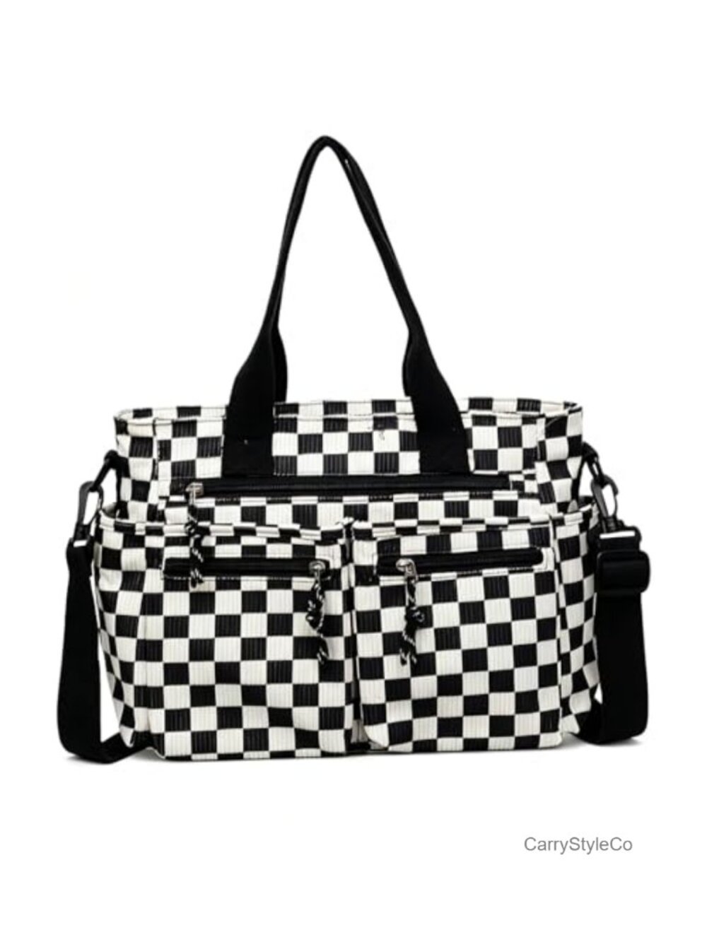 Corduroy Canvas Tote Bag with Zipper Pockets Adjustable Strap Laptop Washable